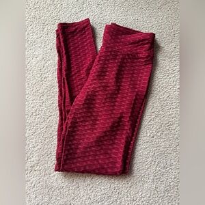 Red Textured Leggings
